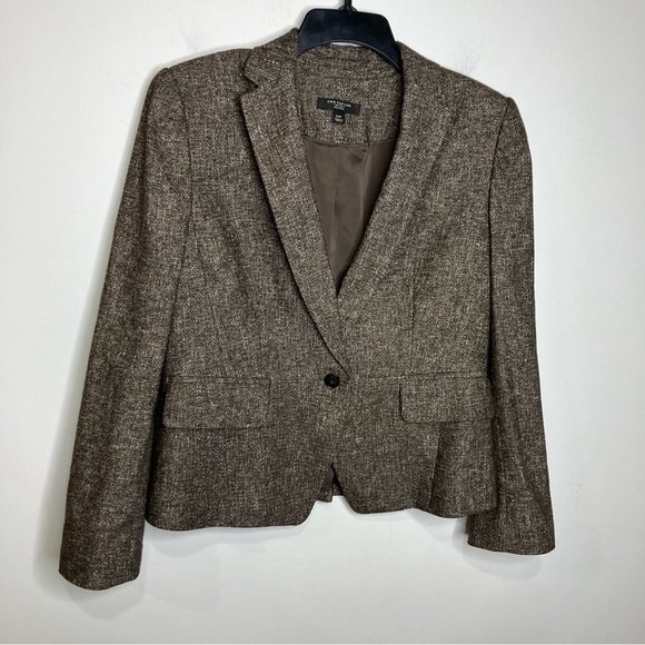 Ann Taylor brown tweed skirt suit set wool blend size 12 8 petite - Picture 1 of 13